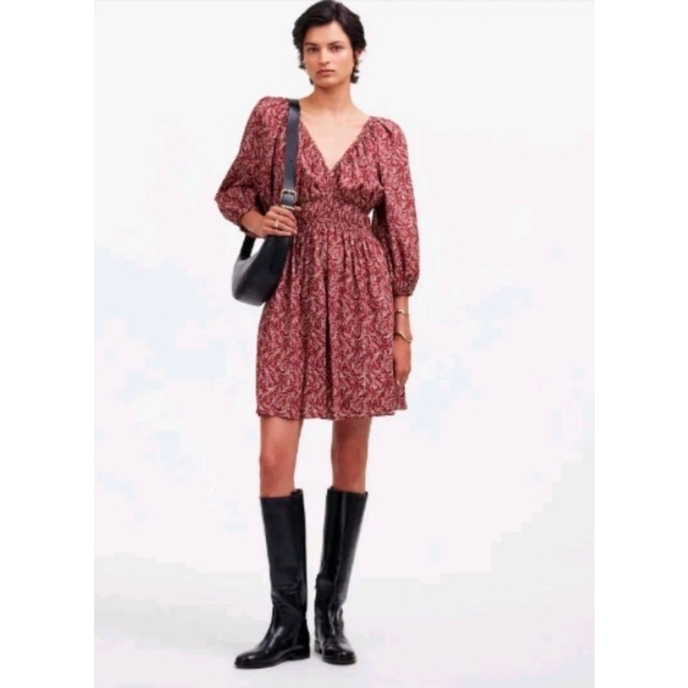 Madewell Puff-Sleeve V-Neck Mini Dress in Paisley Floral Size 2 (S)